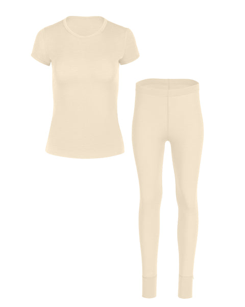 Packshot of womens short sleeve and leggings set