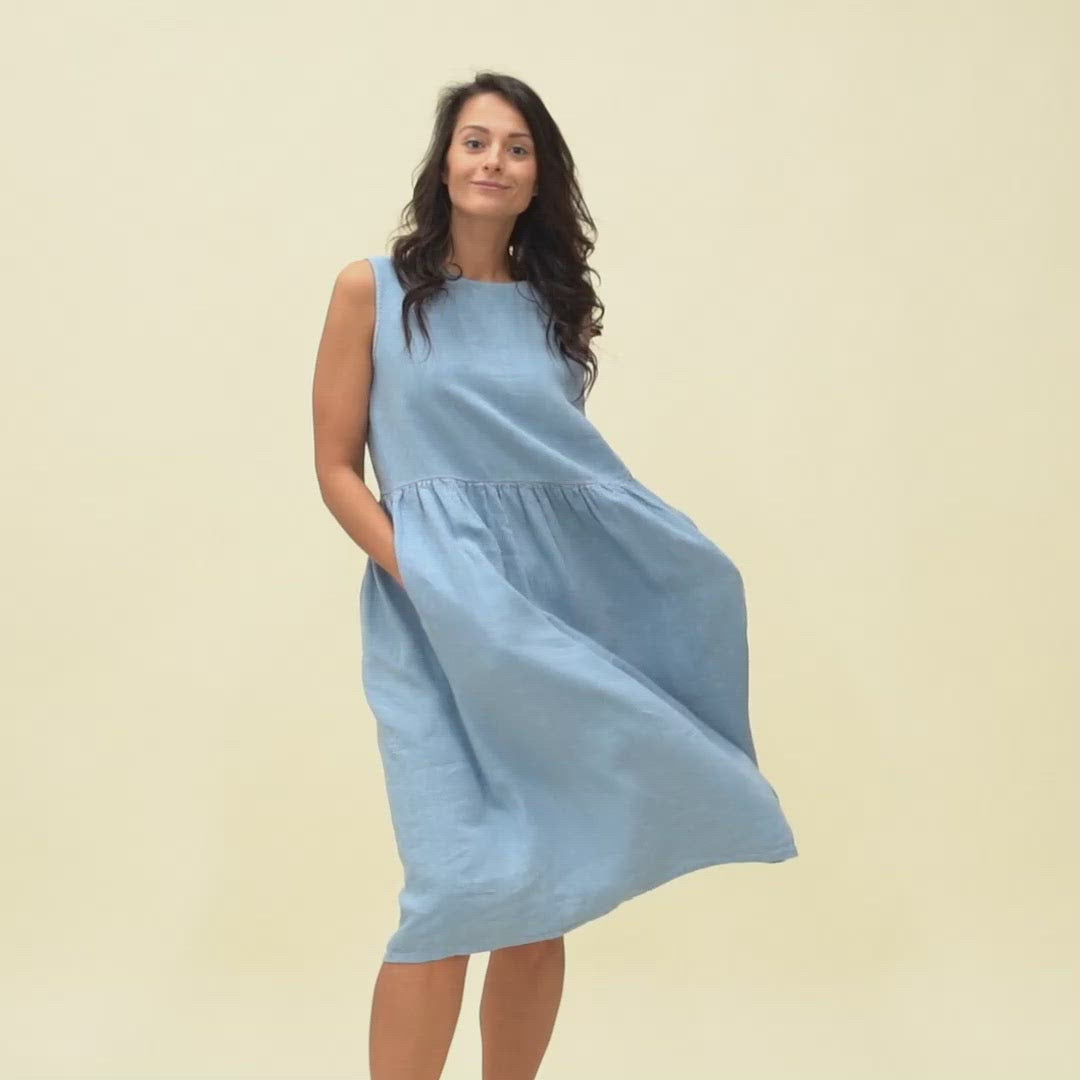 Leinen-Smockkleid Maya Wolkiges Blau