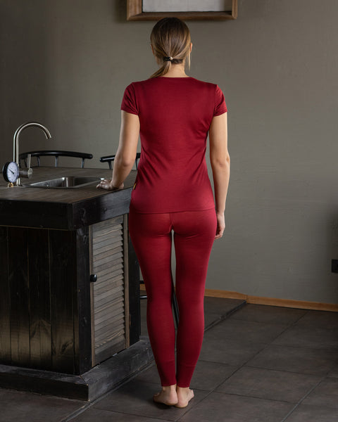 Women's 160 Merino 2-Piece Set Of Short Sleeve &amp; Bottom Royal cherry