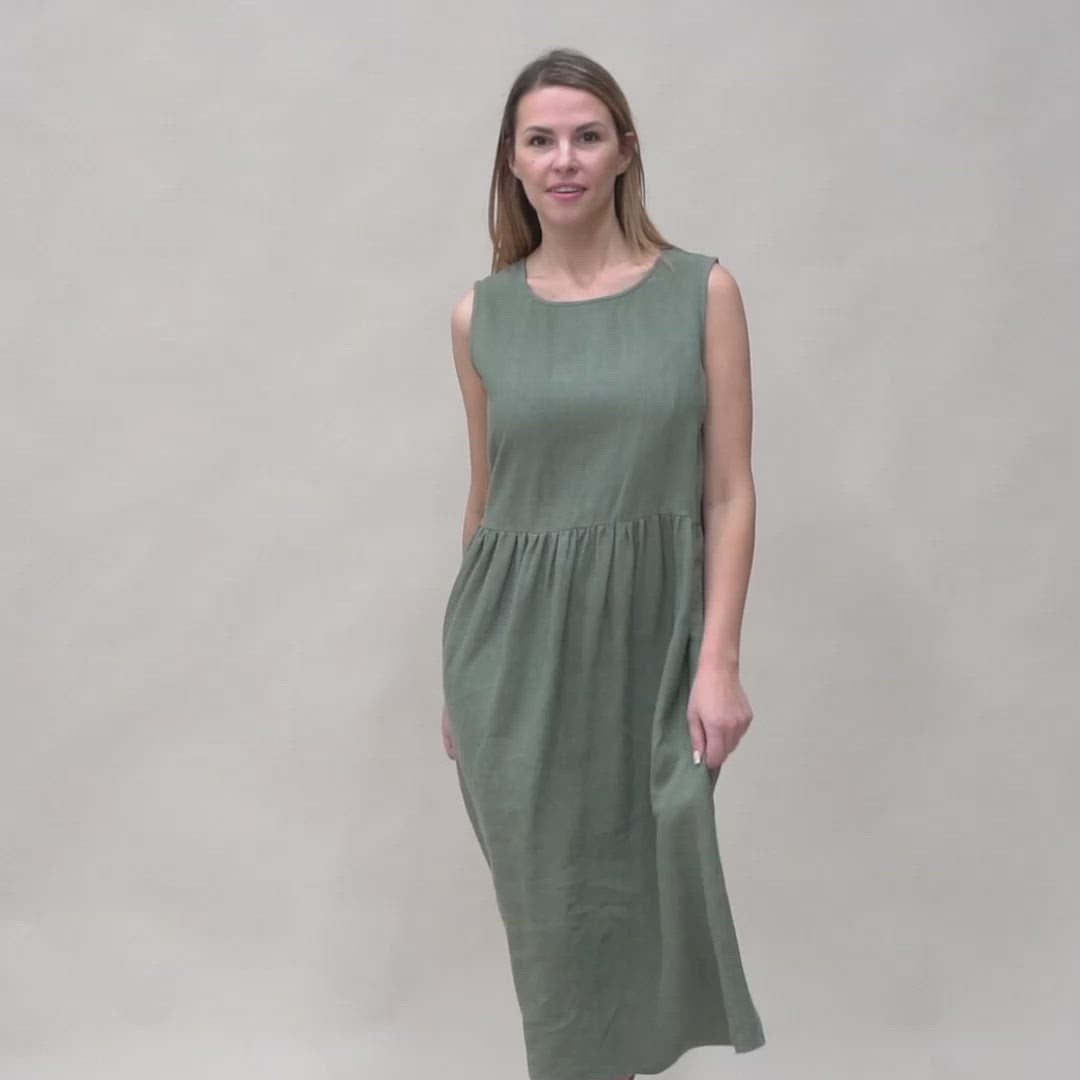 Leinen-Smockkleid Maya Stone Green