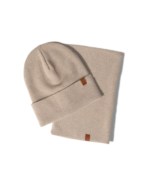 Women's Knitted Beanie &amp; Gaiter 2-Piece Set Creamy beige